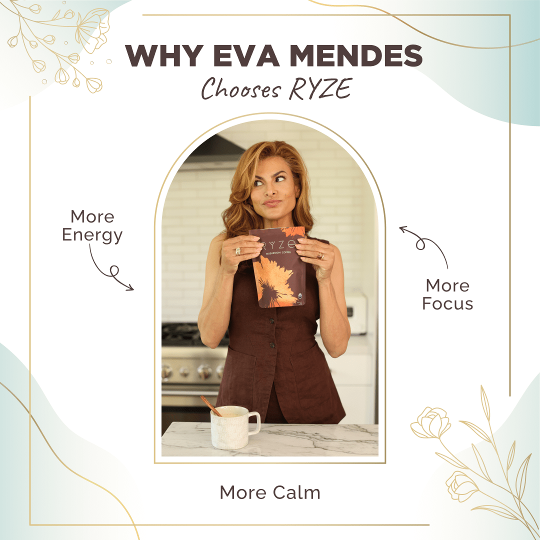 RYZE Mushroom Coffee - with 6 Organic Adaptogenic Mushrooms Grown in USA and High Potency